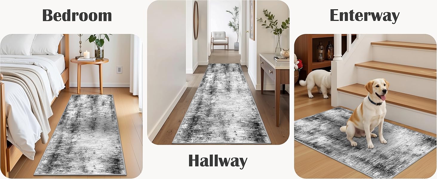 Tritard Upgrade Non Slip Kitchen Rugs Sets of 3 Washable Kitchen Mats for Floor Abstract Kitchen Runner Rug Ultra Soft Floor Mat Set Kitchen Carpet Rugs for Hallway, Laundry, Entryway, Office, Grey