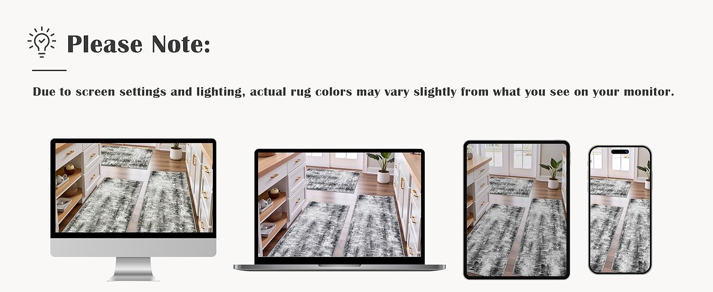 Tritard Upgrade Non Slip Kitchen Rugs Sets of 3 Washable Kitchen Mats for Floor Abstract Kitchen Runner Rug Ultra Soft Floor Mat Set Kitchen Carpet Rugs for Hallway, Laundry, Entryway, Office, Grey