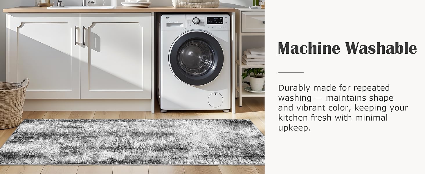 Tritard Upgrade Non Slip Kitchen Rugs Sets of 3 Washable Kitchen Mats for Floor Abstract Kitchen Runner Rug Ultra Soft Floor Mat Set Kitchen Carpet Rugs for Hallway, Laundry, Entryway, Office, Grey