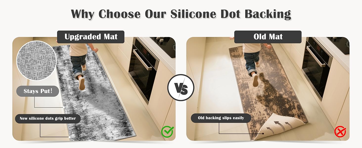 Tritard Upgrade Non Slip Kitchen Rugs Sets of 3 Washable Kitchen Mats for Floor Abstract Kitchen Runner Rug Ultra Soft Floor Mat Set Kitchen Carpet Rugs for Hallway, Laundry, Entryway, Office, Grey