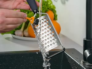 Deiss PRO Coarse Grater & Hand Held Cheese Grater - Sharp Stainless Steel Blades, Non-Slip Handle, Small Cheese Grater for Kitchen, Shredder, Dishwasher Safe