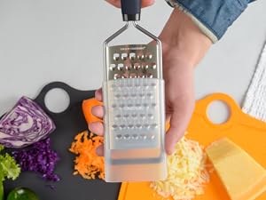 Deiss PRO Coarse Grater & Hand Held Cheese Grater - Sharp Stainless Steel Blades, Non-Slip Handle, Small Cheese Grater for Kitchen, Shredder, Dishwasher Safe