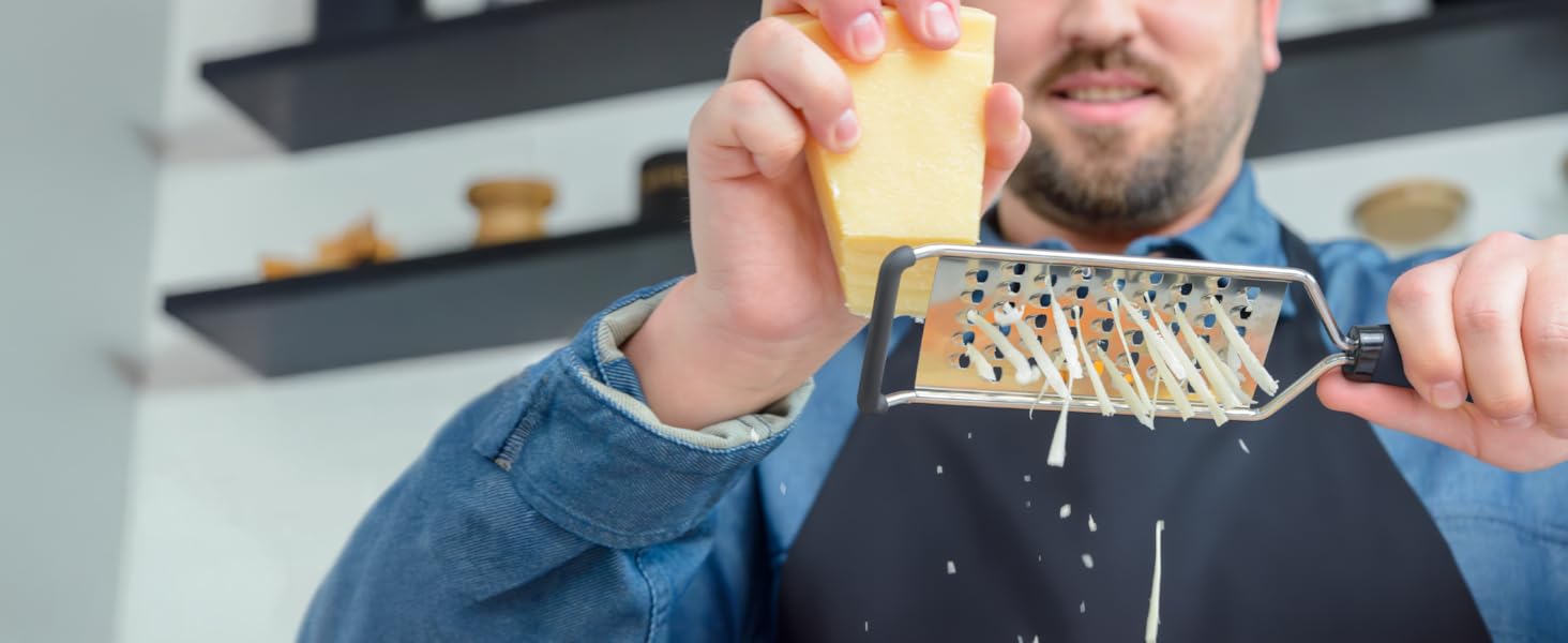 Deiss PRO Coarse Grater & Hand Held Cheese Grater - Sharp Stainless Steel Blades, Non-Slip Handle, Small Cheese Grater for Kitchen, Shredder, Dishwasher Safe