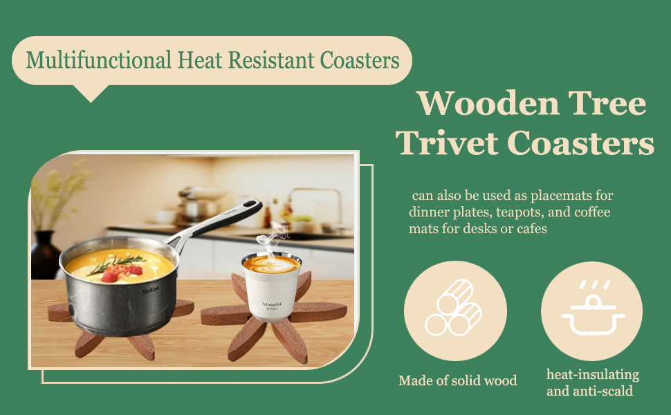 Wooden Trivets for Hot Dishes,Tree Shape Trivet Set,4 Wooden Trivets+1 Stand,Stored Like a Christmas Tree,Natural Foldable Kitchen Wooden Trivet,for Hot Dishes、Pot、Bowl、Teapot、Teacups(Walnut Wood)
