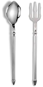 Stainless Steel Dinner Fork,Meat Cooking Gourmet Steak Round Handle Long Handle Fork Used In Kitchen Restaurant,2 Pieces,Silver.