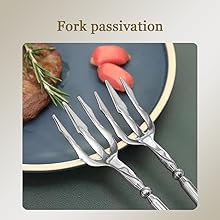 Stainless Steel Dinner Fork,Meat Cooking Gourmet Steak Round Handle Long Handle Fork Used In Kitchen Restaurant,2 Pieces,Silver.