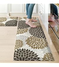 KIMODE Anti Fatigue Mats for Kitchen Floor Non Slip,Farmhouse Boho Floral Standing Kitchen Rugs Sets of 2,Comfort Cushioned Padded Ergonomic Carpet for Laundry Sink Office,Beige