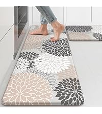 KIMODE Anti Fatigue Mats for Kitchen Floor Non Slip,Farmhouse Boho Floral Standing Kitchen Rugs Sets of 2,Comfort Cushioned Padded Ergonomic Carpet for Laundry Sink Office,Beige