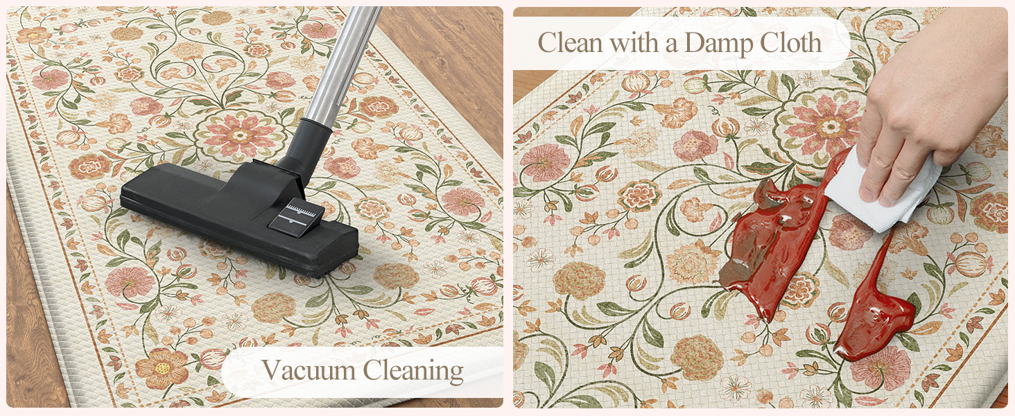 KIMODE Anti Fatigue Mats for Kitchen Floor Non Slip,Farmhouse Boho Floral Standing Kitchen Rugs Sets of 2,Comfort Cushioned Padded Ergonomic Carpet for Laundry Sink Office,Beige