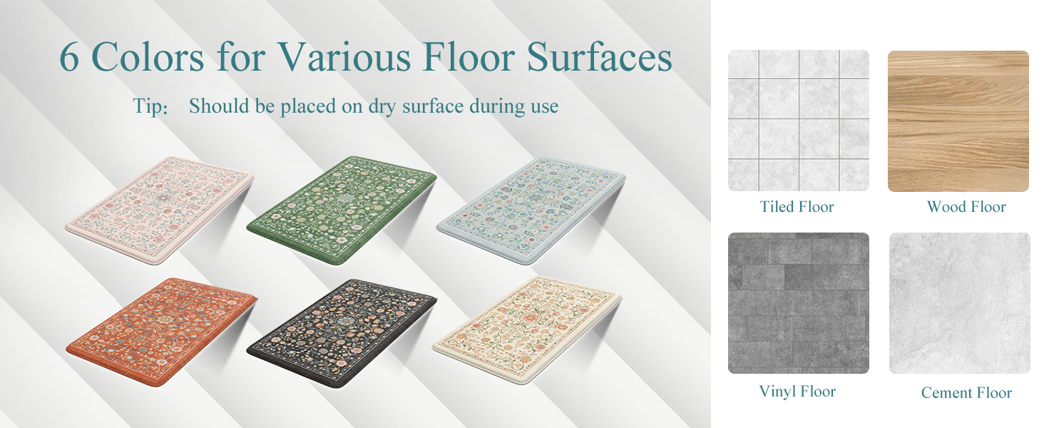 KIMODE Anti Fatigue Mats for Kitchen Floor Non Slip,Farmhouse Boho Floral Standing Kitchen Rugs Sets of 2,Comfort Cushioned Padded Ergonomic Carpet for Laundry Sink Office,Beige