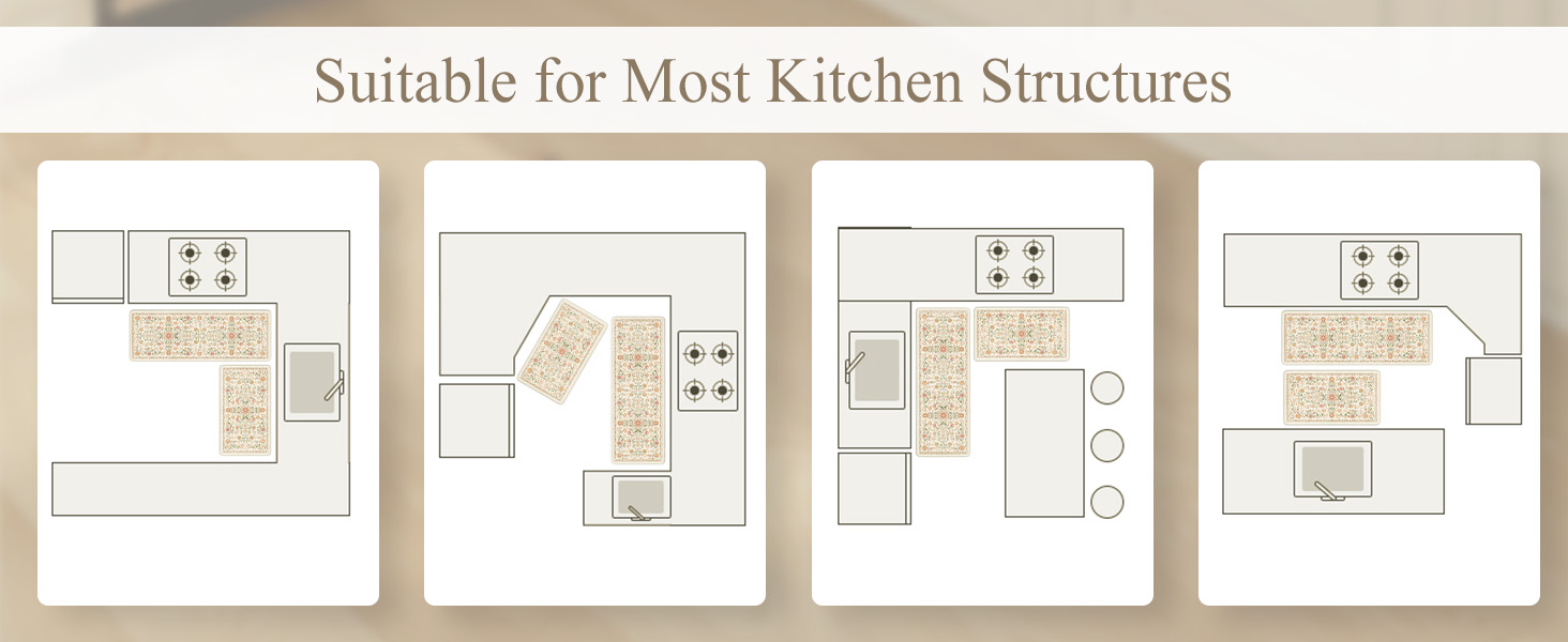 KIMODE Anti Fatigue Mats for Kitchen Floor Non Slip,Farmhouse Boho Floral Standing Kitchen Rugs Sets of 2,Comfort Cushioned Padded Ergonomic Carpet for Laundry Sink Office,Beige