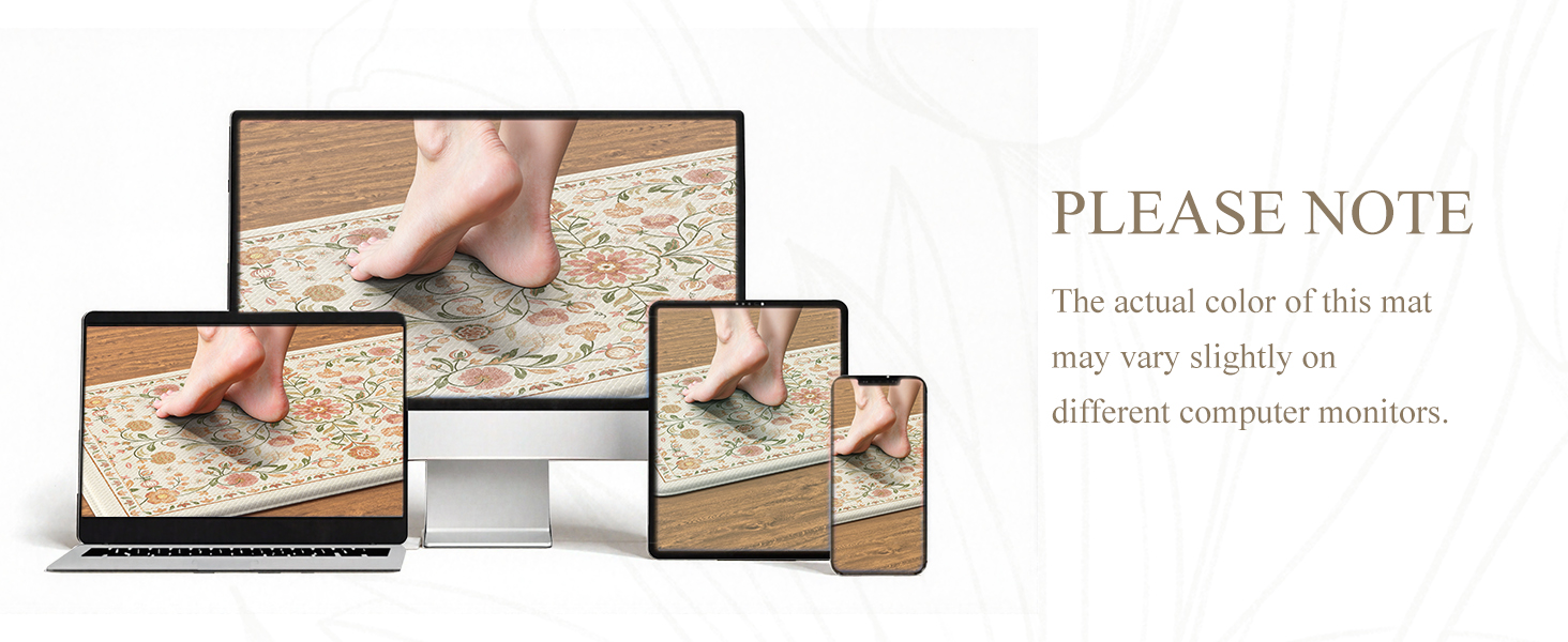 KIMODE Anti Fatigue Mats for Kitchen Floor Non Slip,Farmhouse Boho Floral Standing Kitchen Rugs Sets of 2,Comfort Cushioned Padded Ergonomic Carpet for Laundry Sink Office,Beige