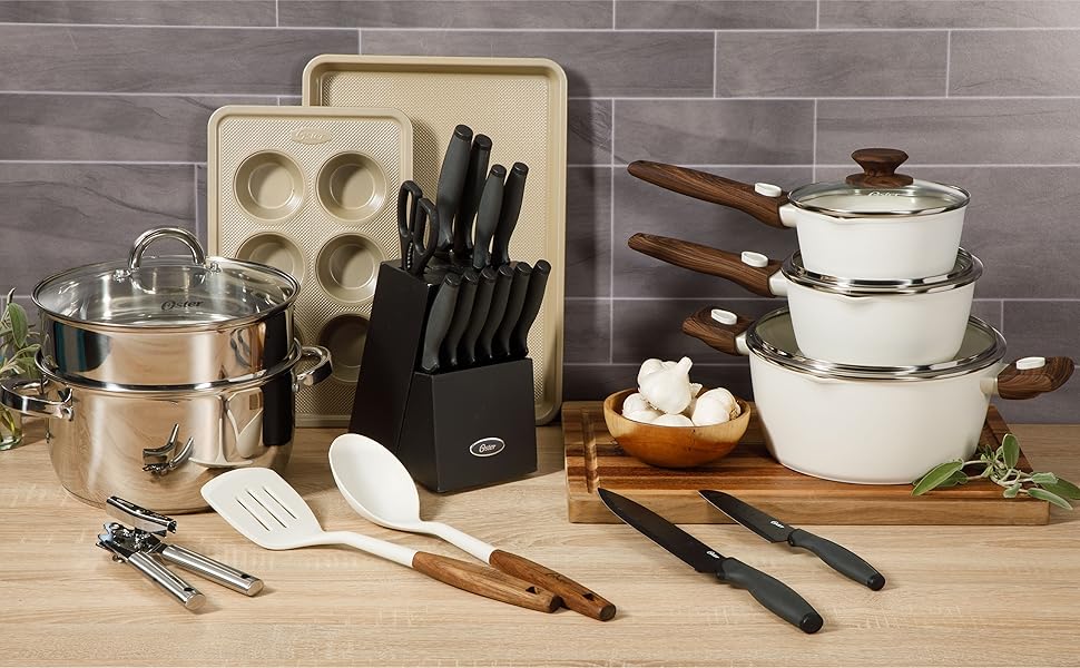 Oster Greystone Premium 4-Piece Carbon Steel Toaster Oven Bakerware Set – PFOA Free Non-Stick Bakeware for Easy Cooking