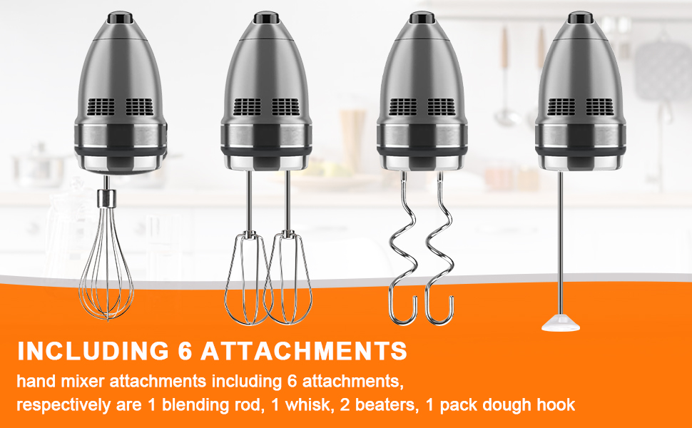 Hand Mixer Beaters Attachments for Kitchenaid Whisk, Beater, Dough Hook, Blending Rod, Stainless Steel Hand Mixers Blender Accessories for Kitchenaid KHM3 KHM5 KHM7 KHM9 KHM926 KHM512-6PCS