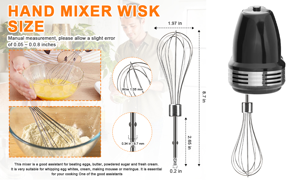 Hand Mixer Beaters Attachments for Kitchenaid Whisk, Beater, Dough Hook, Blending Rod, Stainless Steel Hand Mixers Blender Accessories for Kitchenaid KHM3 KHM5 KHM7 KHM9 KHM926 KHM512-6PCS