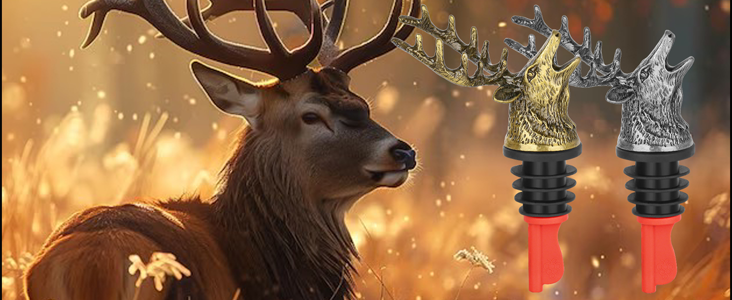 Deer Head Liquor Pourers Spout, Deer Wine Bottle Pourer and Stopper for Wine Spirits, Stag Gifts Birthday Gifts Hunting Gifts for Hunters Men Women, Bronze