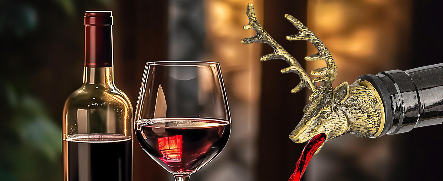 Deer Head Liquor Pourers Spout, Deer Wine Bottle Pourer and Stopper for Wine Spirits, Stag Gifts Birthday Gifts Hunting Gifts for Hunters Men Women, Bronze
