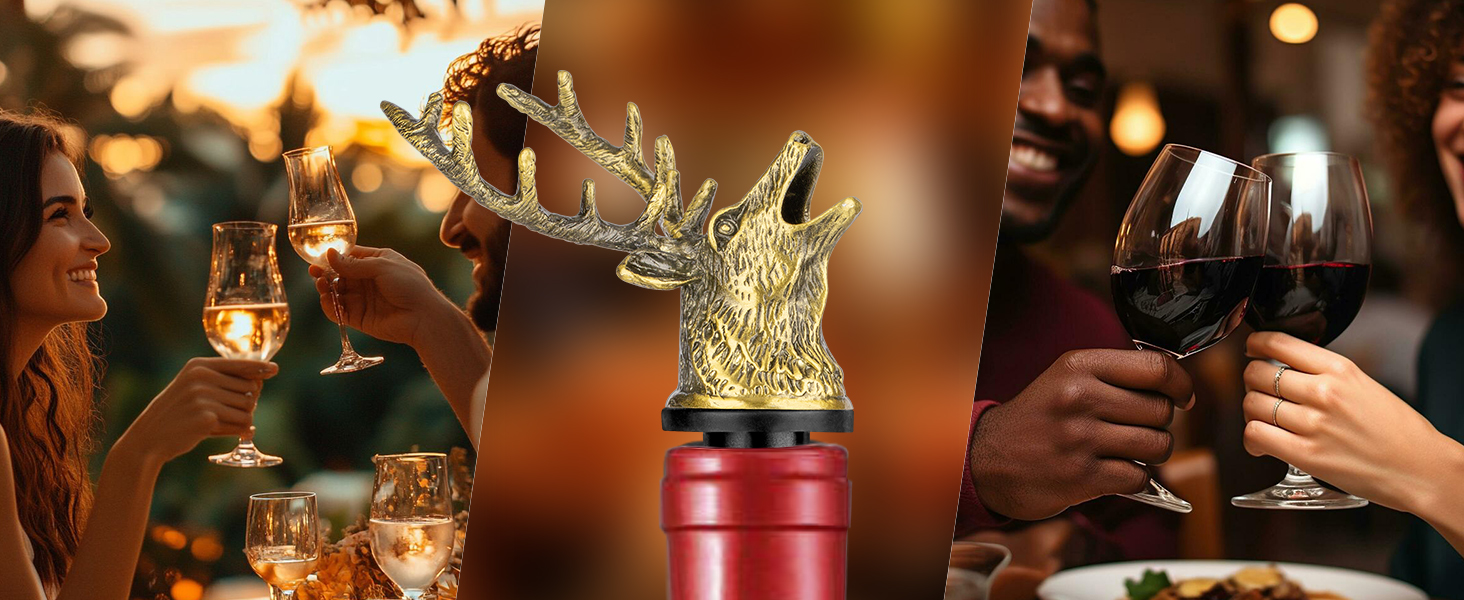 Deer Head Liquor Pourers Spout, Deer Wine Bottle Pourer and Stopper for Wine Spirits, Stag Gifts Birthday Gifts Hunting Gifts for Hunters Men Women, Bronze