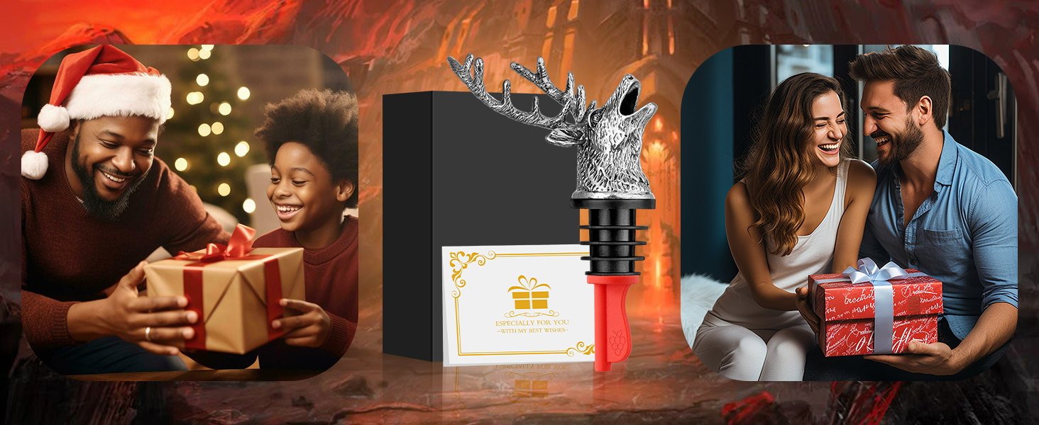 Deer Head Liquor Pourers Spout, Deer Wine Bottle Pourer and Stopper for Wine Spirits, Stag Gifts Birthday Gifts Hunting Gifts for Hunters Men Women, Bronze