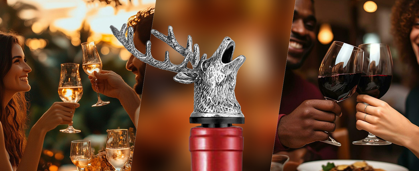 Deer Head Liquor Pourers Spout, Deer Wine Bottle Pourer and Stopper for Wine Spirits, Stag Gifts Birthday Gifts Hunting Gifts for Hunters Men Women, Bronze