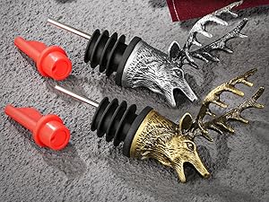 Deer Head Liquor Pourers Spout, Deer Wine Bottle Pourer and Stopper for Wine Spirits, Stag Gifts Birthday Gifts Hunting Gifts for Hunters Men Women, Bronze
