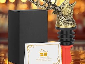 Deer Head Liquor Pourers Spout, Deer Wine Bottle Pourer and Stopper for Wine Spirits, Stag Gifts Birthday Gifts Hunting Gifts for Hunters Men Women, Bronze