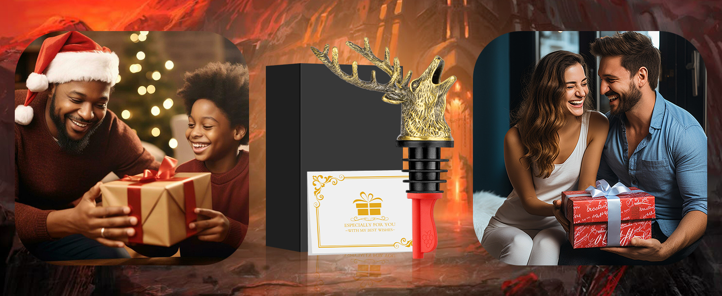 Deer Head Liquor Pourers Spout, Deer Wine Bottle Pourer and Stopper for Wine Spirits, Stag Gifts Birthday Gifts Hunting Gifts for Hunters Men Women, Bronze