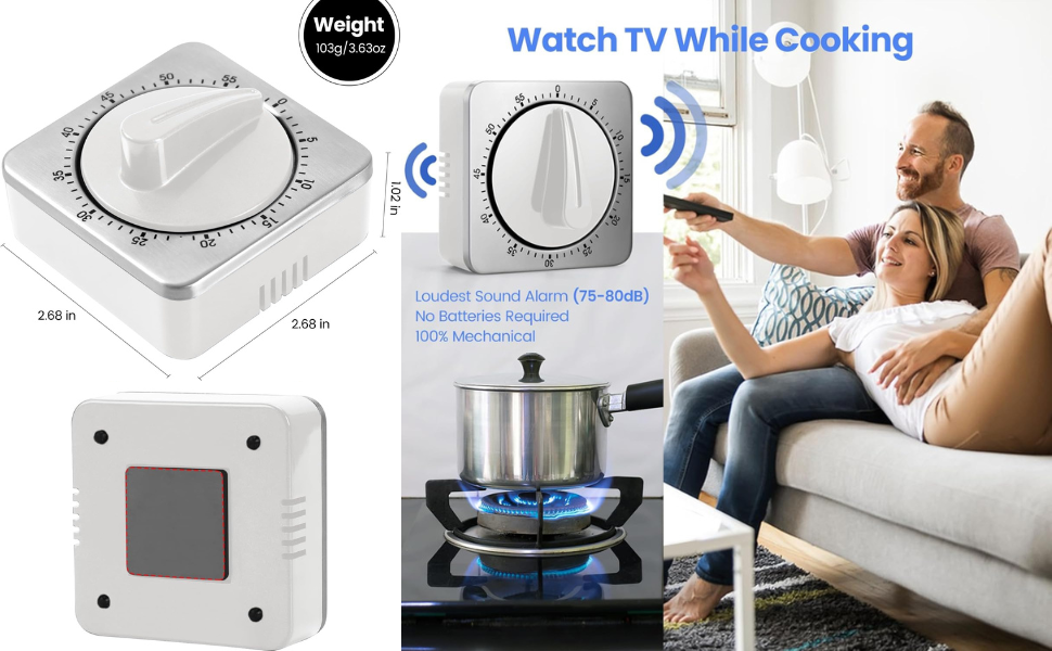 Kitchen Timers for Cooking, Chef Cooking Timer Clock with Loud Alarm,100% Mechanical Desk Timer - No Batteries Required - Magnetic Backing, Exquisite Stainless Steel Body - Countdown Reminder Magnetic