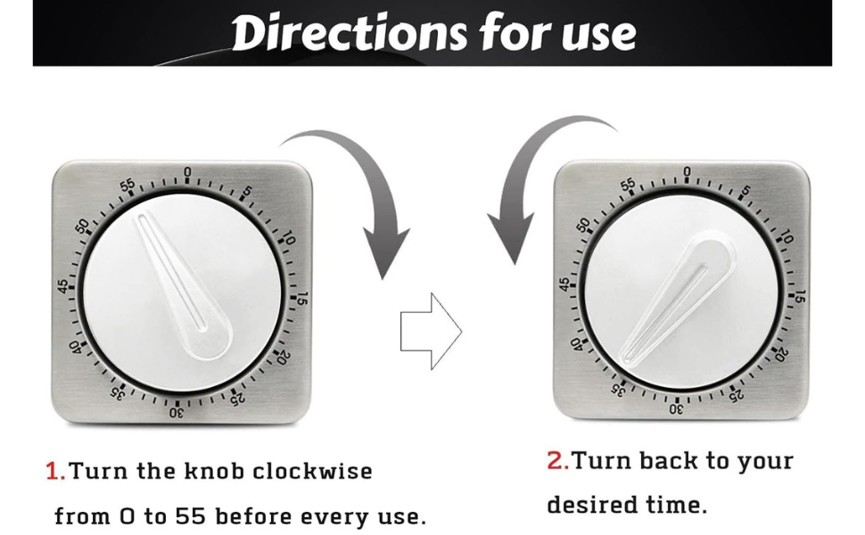 Kitchen Timers for Cooking, Chef Cooking Timer Clock with Loud Alarm,100% Mechanical Desk Timer - No Batteries Required - Magnetic Backing, Exquisite Stainless Steel Body - Countdown Reminder Magnetic