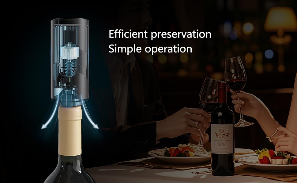 AIKARO - Electric Wine Saver Vacuum Pump with Bottle Stopper Automatic Wine Preserver, Battery Operated