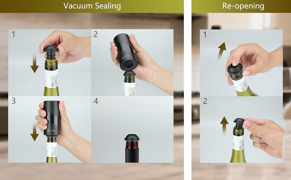 AIKARO - Electric Wine Saver Vacuum Pump with Bottle Stopper Automatic Wine Preserver, Battery Operated