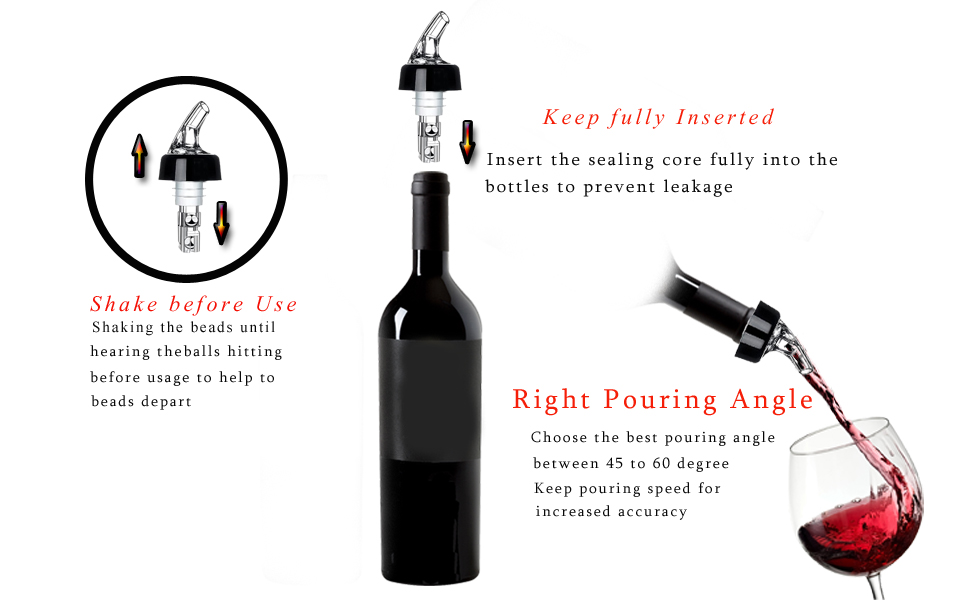 Automatic Measured Bottle Pourer -1 oz (about 30 mL) Set of 6,Pour Spouts for Liquor Bottles with Dust Caps,Measure Pourer Drinks Wine Cocktail Dispenser, Suitable for Home Kitchen Bar Shot Pourer