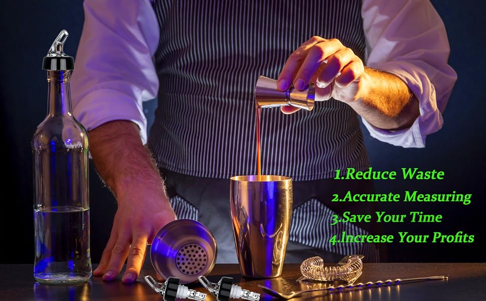 Automatic Measured Bottle Pourer -1 oz (about 30 mL) Set of 6,Pour Spouts for Liquor Bottles with Dust Caps,Measure Pourer Drinks Wine Cocktail Dispenser, Suitable for Home Kitchen Bar Shot Pourer