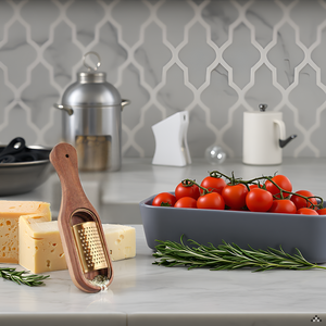 Box Cheese Grater With Container - Stainless Steel Parmesan Cheese Grater With Wood Handle Shredder Zester Grater Box Kitchen Handheld Cheese Spoon Grater-Titanium Gold Colour