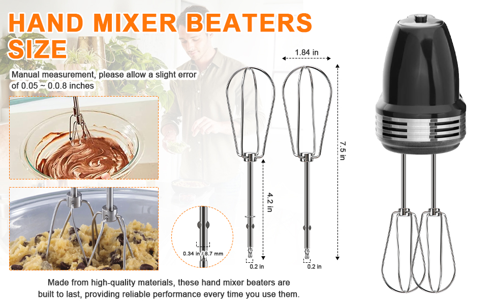 Hand Mixer Beaters Replacement for Cuisinart CHM Series, Stainless Steel Beater, Whisk, Dough Hook, Blending Rod Attachments Parts for HM-90S HM-50 HM-70 CHM-3 CHM-7PK 9 7 5 3 Mixers Blender - 6 PCS
