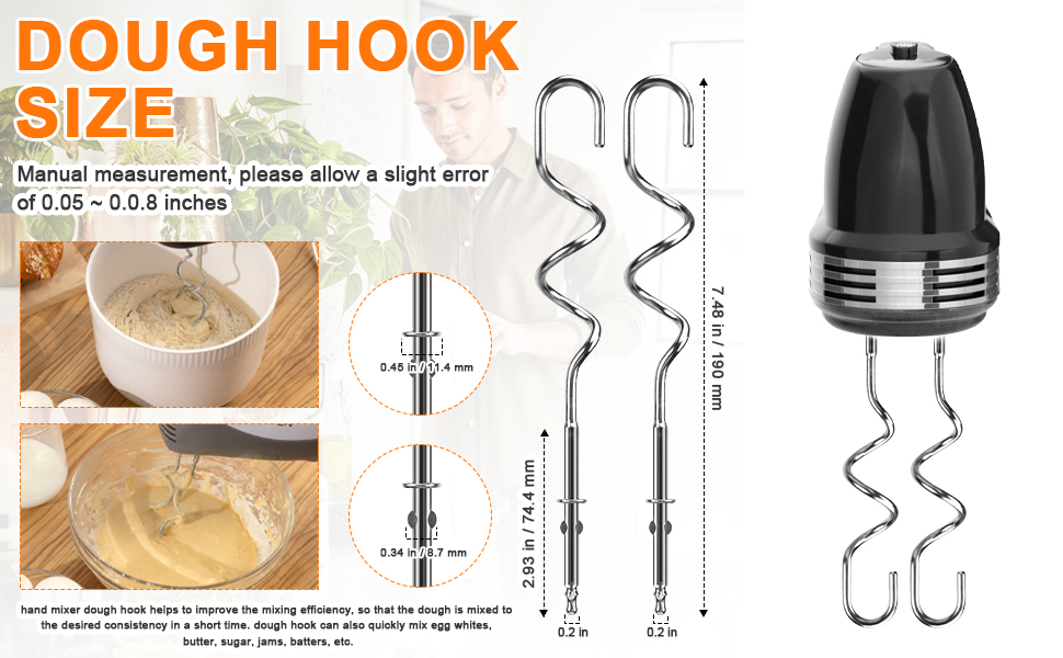 Hand Mixer Beaters Replacement for Cuisinart CHM Series, Stainless Steel Beater, Whisk, Dough Hook, Blending Rod Attachments Parts for HM-90S HM-50 HM-70 CHM-3 CHM-7PK 9 7 5 3 Mixers Blender - 6 PCS