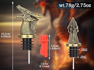 LKKCHER Dragon Head Liquor Pourers Spout for Alcohol Spirits, Dragon Gifts 2-In-1 Wine Bottle Pourer and Stopper for Men Women, Wine Accessories Gifts, Silver with Bag