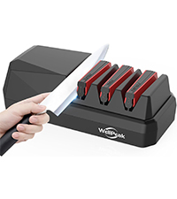 3-Stage Electric Knife Sharpener for 18/20-Degree Knifes, Diamond Abrasive Sharpening for Straight Edge Chef Knives, Ceramic Hone for Chef Knives, Serrated Knives Polishing (SILVER, 3-Stage)