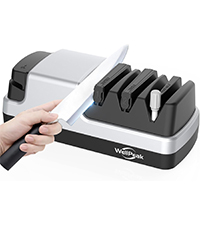 3-Stage Electric Knife Sharpener for 18/20-Degree Knifes, Diamond Abrasive Sharpening for Straight Edge Chef Knives, Ceramic Hone for Chef Knives, Serrated Knives Polishing (SILVER, 3-Stage)