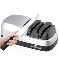 3-Stage Electric Knife Sharpener for 18/20-Degree Knifes, Diamond Abrasive Sharpening for Straight Edge Chef Knives, Ceramic Hone for Chef Knives, Serrated Knives Polishing (SILVER, 3-Stage)