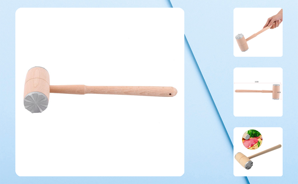 Wood Meat Hammer Double Sided Mallet Tenderizer for Steak Beef with Wooden Handle Practical Kitchen Tool Made from Wood with Aluminium Heads Ergonomically Designed Easy to Use