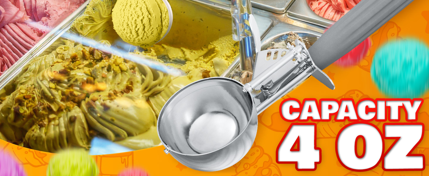 4 oz Ice Cream Scoop with Trigger – 8.74 x 2.75 Size, Ergonomic Handle, #8 Trigger Release Scoop for Ice Cream, Baking, Cookies and Desserts, Easy to Clean, Dishwasher-Safe