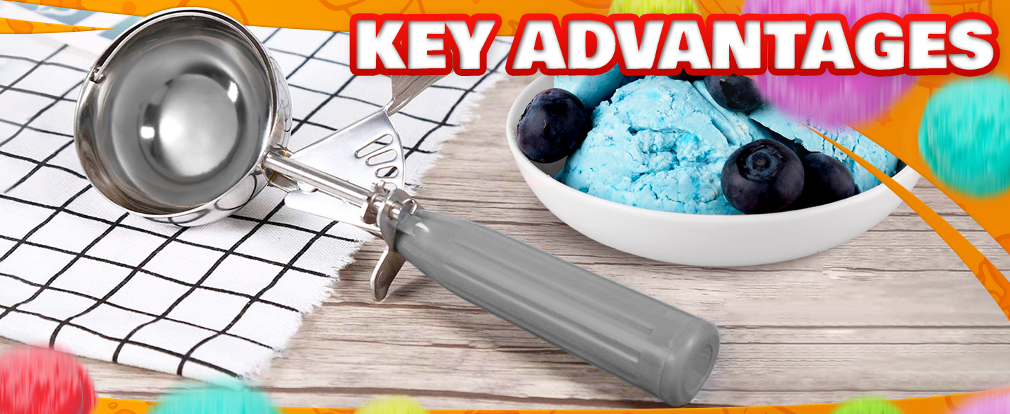 4 oz Ice Cream Scoop with Trigger – 8.74 x 2.75 Size, Ergonomic Handle, #8 Trigger Release Scoop for Ice Cream, Baking, Cookies and Desserts, Easy to Clean, Dishwasher-Safe