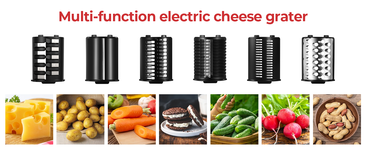 Electric Cheese Grater, Salad Maker With 6 Different Shapes of Blades, 250W Electric Slicer Shredder, Electric Salad Machine for Cheeses, Fruits, Vegetables