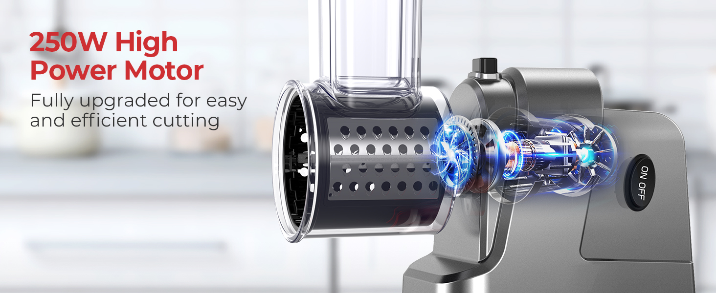 Electric Cheese Grater, Salad Maker With 6 Different Shapes of Blades, 250W Electric Slicer Shredder, Electric Salad Machine for Cheeses, Fruits, Vegetables