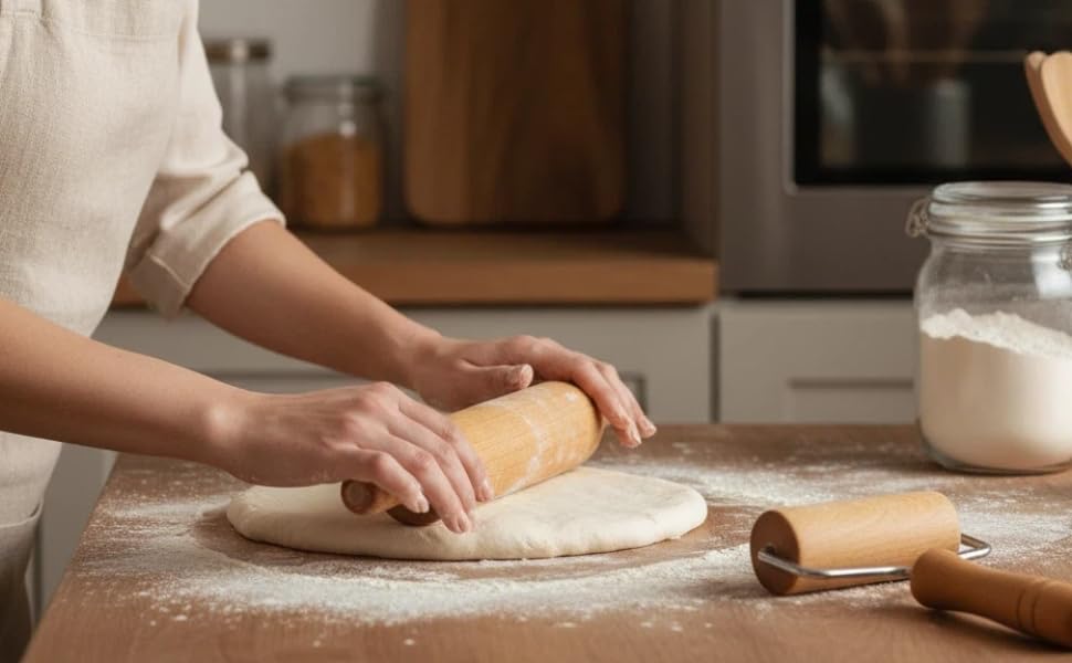 Small Rolling Pin, Pizza Dough Roller, Non Stick Wood Pastry Roller, Kitchen Wooden Rolling Pins for Baking Cooking Cookie Bread Tortilla Dumpling Fondant Clay (Style 2)