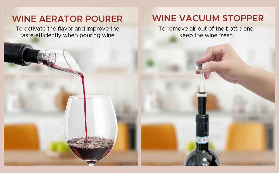 Wine Bottle Opener Gift Set, Zinc Alloy Wing Corkscrew with Vacuum Stopper & Aerator Pourer, Multifunctional Wine Corkscrew for Kitchen, Bar, Party, Camping, BBQ, Wedding, Dinner Gathering