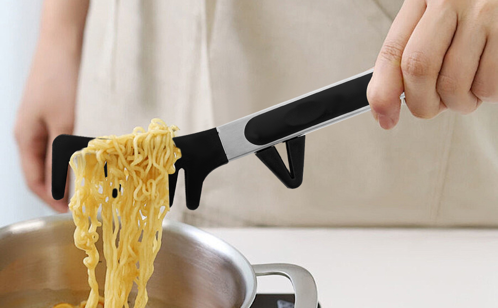 Upgraded Silicone Spaghetti Spoon and Pasta Tong Set – Sturdy Pasta Fork with Teeth, Noodle Spoon Server, and Multi-Purpose Tongs for Cooking and Serving