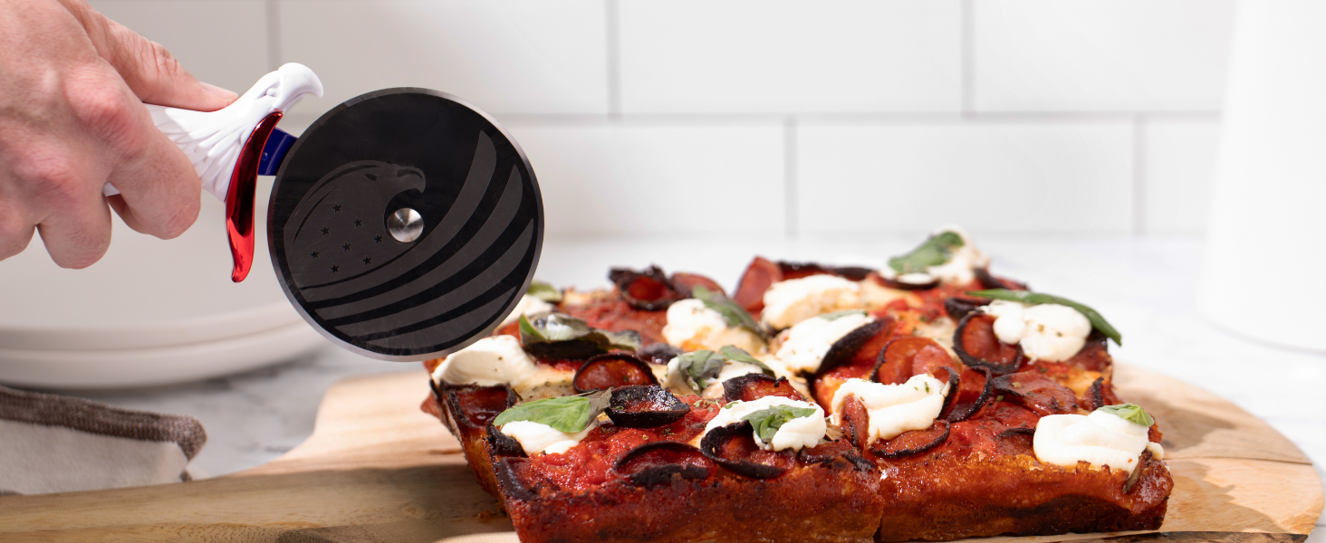 Patriot's Choice American Eagle Stainless Steel Pizza Cutter Wheel – Ultra Sharp with Built-In Finger Guard - Patriotic Kitchen Tools & Pizza Accessories Gift for Men - Dishwasher Safe 10