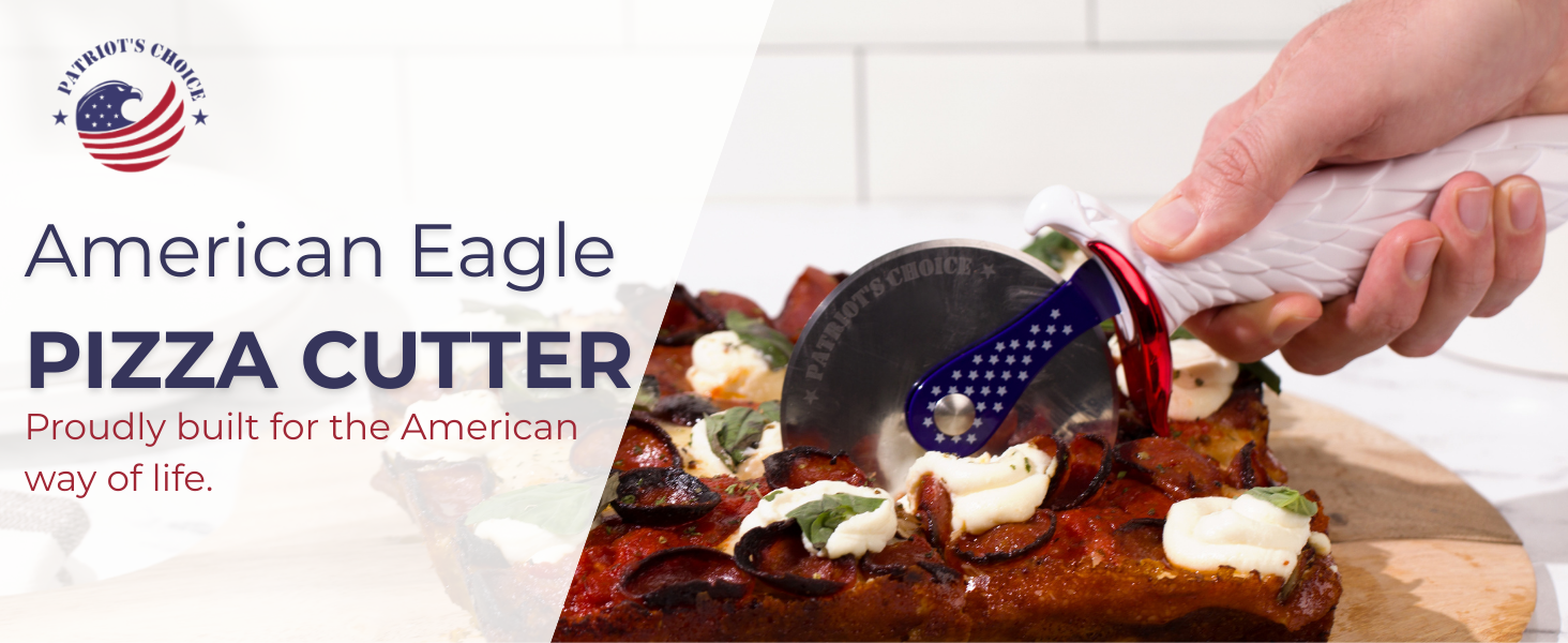 Patriot's Choice American Eagle Stainless Steel Pizza Cutter Wheel – Ultra Sharp with Built-In Finger Guard - Patriotic Kitchen Tools & Pizza Accessories Gift for Men - Dishwasher Safe 10